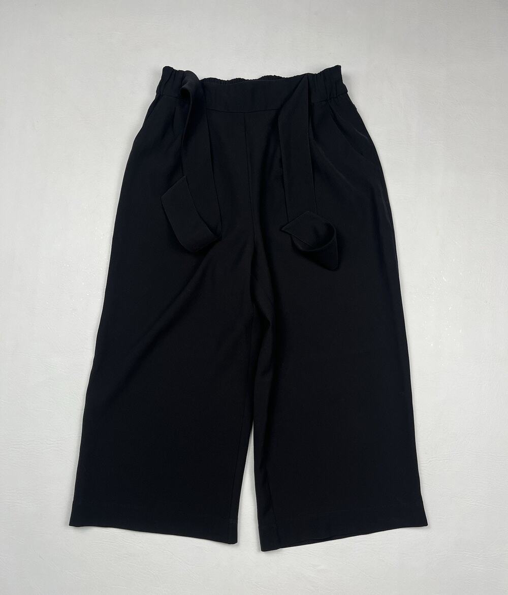 Lululemon Noir Pants Womens 6 Black Wide Leg Crop Culotte Elastic Waist Belt